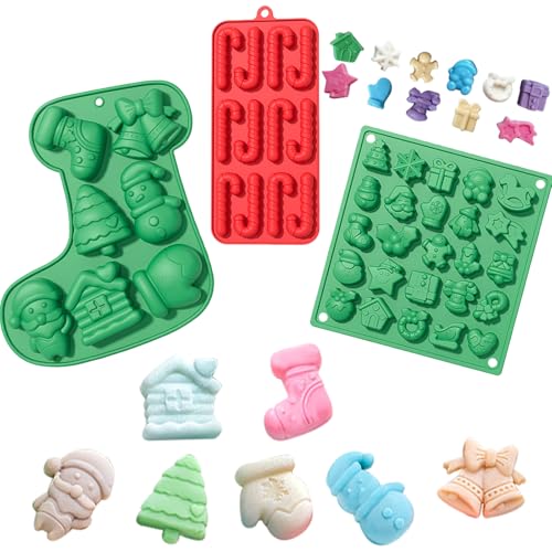 JSTHHTT 3 Stück Weihnachts-Schokoladenform, Silikon Schokoladenform, Tief Schokoladentafel Form, Set Schoko Silikonform Antihaft, zum Backen Zu Hause von JSTHHTT