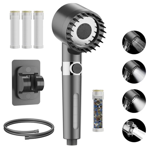 JSUDQR Hochdruck Handbrause 4 Strahlarten mit 1.5M Schlauch PVC und Ständer Massage-Handbrause mit Stopptaste Badezimmer-Zubehör JSUDQR Hochdruck Handbrause 4 Strahlarten mit 1.5M Schlauch PVC und Ständer Massage-Handbrause mit Stopptaste Badezimmer-Zubehör von JSUDQR