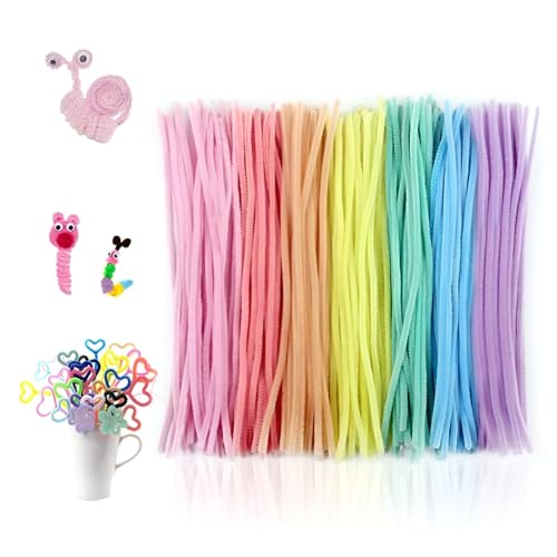 200 Stück Pfeifenputzer Bunt zum Basteln, Pfeifenreiniger Chenilledraht Biegeplüsch Basteldraht Pipe Cleaner Basteln Pfeiffendraht Macaron Pfeifenputzer Lang 6 mm x 30 cm von JSUOEO