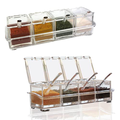 Acryl Würze Box, Transparente Gewürzbox Küche Gewürzbox Transparente Salz Gewürz Jar Flaschen Set mit Deckel und Löffel Behälter Gewürzgläser für Salz Pfeffer Zucker Gewürze Zucker von JSUOEO