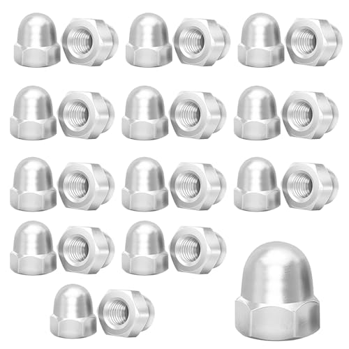 Hutmuttern M10 Edelstahl, 25 Stück Hutmutter Hohe Form Kappenmuttern Rostfrei Sechskant Hutmuttern für Schrauben Gewindestangen Gewindebolzen (Silber) von JSUOEO