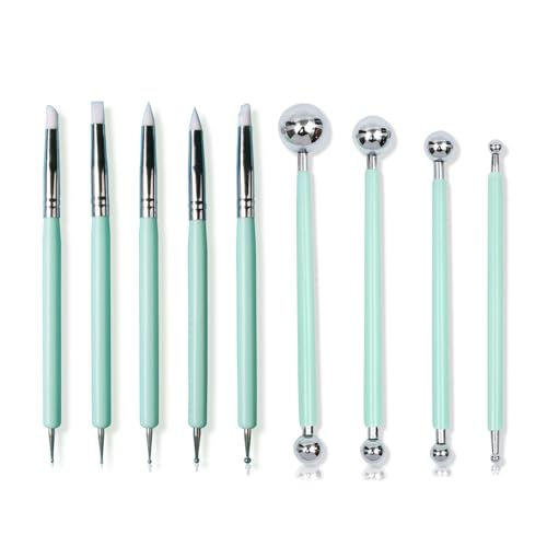 JSUOEO 9 Stücke Modellierwerkzeug Töpferwerkzeug Ton Schnitzwerkzeug Set Modellierkugel und Weiche Gummispitze Modellierstift Bildhauerwerkzeuge Clay Sculpting Tools, Grün von JSUOEO