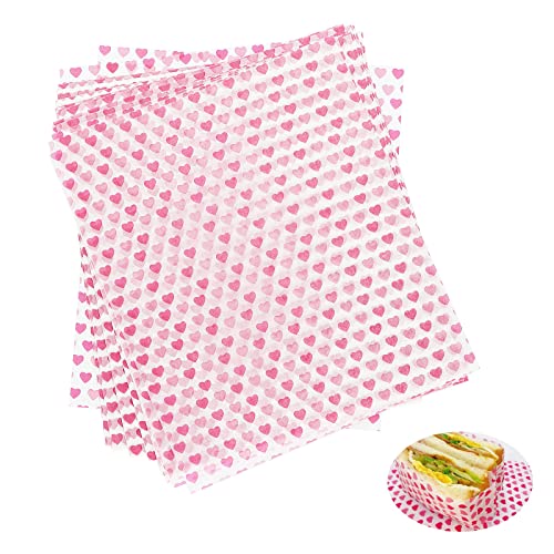 Lebensmittelverpackungspapier，Herzförmig Fettdichtes Papier Checkered Deli Basket Liner Antihaft Butterbrotpapier zum Backen Sandwich Burger Wrap 100 Stück von JSUOEO