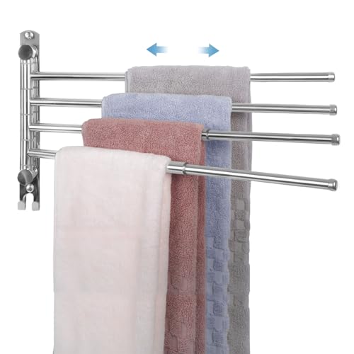 JSVER Handtuchhalter mit 4 Ausfahrbarer Arm bis zu 50cm, 304 Edelstahl Handtuchhalter Bad mit 180° Schwenkbar Handtuchstange Wandmontage für Küche, WC, Garderobe und Bad-Silber von JSVER