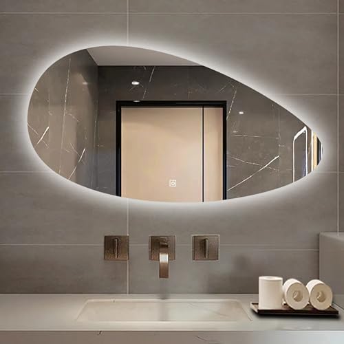 JSWHYBD Badspiegel Mit Beleuchtung, Asymmetrischer Led Badspiegel Intelligenter Led Badezimmerspiegel Explosionsgeschützter Spiegel Mit Dreifarbigem Licht, 60 * 100cm von JSWHYBD