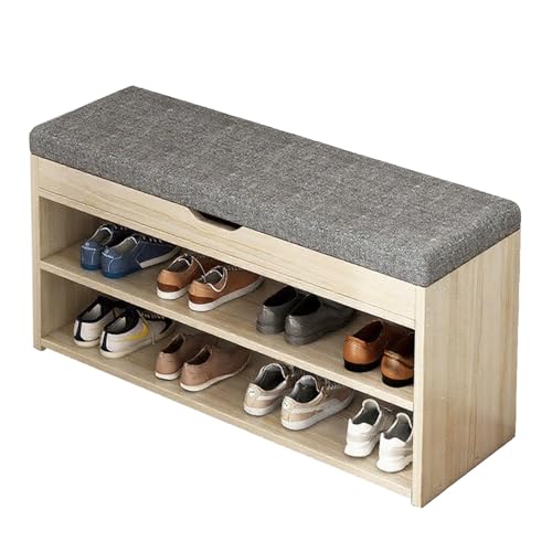 JSWHYBD Hölzerner Schuhwechselhocker Eingangsbank Mit Kissen Doppelschichtiges Flip Cover Design 60/80cm Schuhablage Bank Geeignet for Eingang Wohnzimmer Nachttisch(Wood,80cm) von JSWHYBD