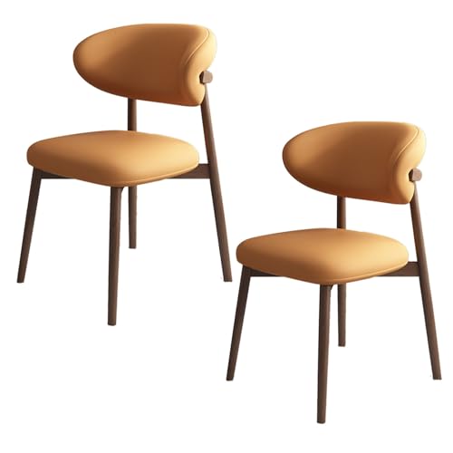 JSWHYBD Massivholz Esszimmerstuhl Esszimmerstühle 4er Set PU Leder Rückenlehne Holzbeine Hohe Belastbarkeit Geeignet for Restaurant Wohnzimmer Hotel Schlafzimmer(Dark Walnut+orange,Set of 2) von JSWHYBD