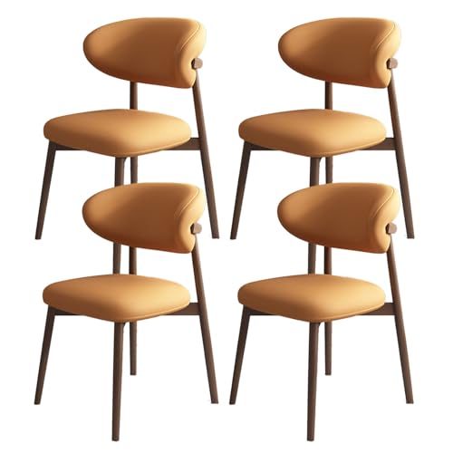JSWHYBD Massivholz Esszimmerstuhl Esszimmerstühle 4er Set PU Leder Rückenlehne Holzbeine Hohe Belastbarkeit Geeignet for Restaurant Wohnzimmer Hotel Schlafzimmer(Dark Walnut+orange,Set of 4) von JSWHYBD