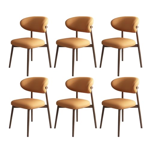 JSWHYBD Massivholz Esszimmerstuhl Esszimmerstühle 4er Set PU Leder Rückenlehne Holzbeine Hohe Belastbarkeit Geeignet for Restaurant Wohnzimmer Hotel Schlafzimmer(Dark Walnut+orange,Set of 6) von JSWHYBD