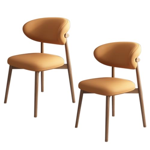 JSWHYBD Massivholz Esszimmerstuhl Esszimmerstühle 4er Set PU Leder Rückenlehne Holzbeine Hohe Belastbarkeit Geeignet for Restaurant Wohnzimmer Hotel Schlafzimmer(Light Walnut+orange,Set of 2) von JSWHYBD