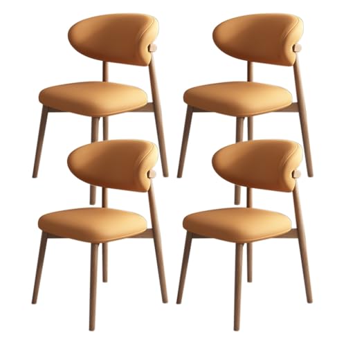 JSWHYBD Massivholz Esszimmerstuhl Esszimmerstühle 4er Set PU Leder Rückenlehne Holzbeine Hohe Belastbarkeit Geeignet for Restaurant Wohnzimmer Hotel Schlafzimmer(Light Walnut+orange,Set of 4) von JSWHYBD