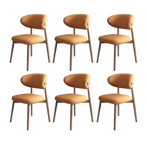 JSWHYBD Massivholz Esszimmerstuhl Esszimmerstühle 4er Set PU Leder Rückenlehne Holzbeine Hohe Belastbarkeit Geeignet for Restaurant Wohnzimmer Hotel Schlafzimmer(Light Walnut+orange,Set of 6) von JSWHYBD