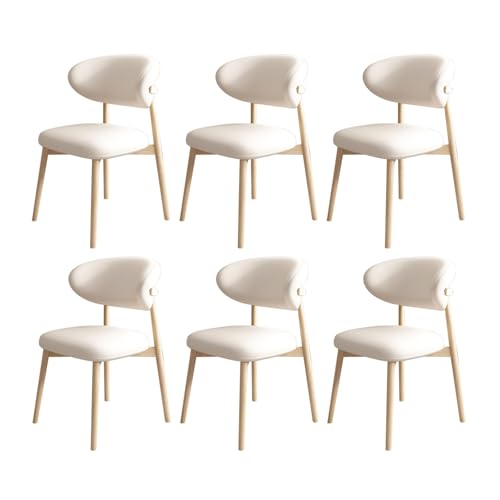 JSWHYBD Massivholz Esszimmerstuhl Esszimmerstühle 4er Set PU Leder Rückenlehne Holzbeine Hohe Belastbarkeit Geeignet for Restaurant Wohnzimmer Hotel Schlafzimmer(Log+White,Set of 6) von JSWHYBD
