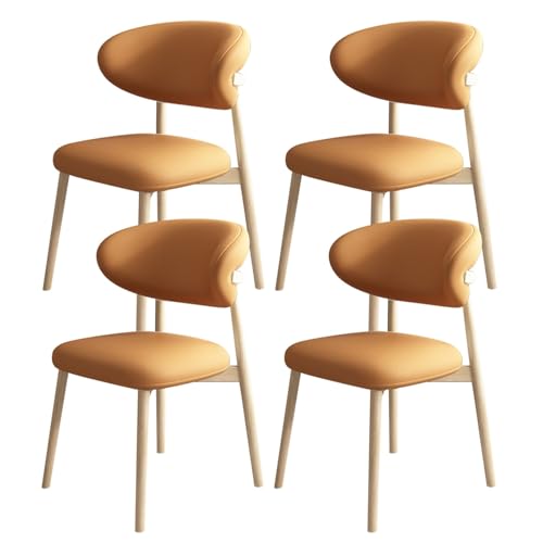 JSWHYBD Massivholz Esszimmerstuhl Esszimmerstühle 4er Set PU Leder Rückenlehne Holzbeine Hohe Belastbarkeit Geeignet for Restaurant Wohnzimmer Hotel Schlafzimmer(Log+orange,Set of 4) von JSWHYBD