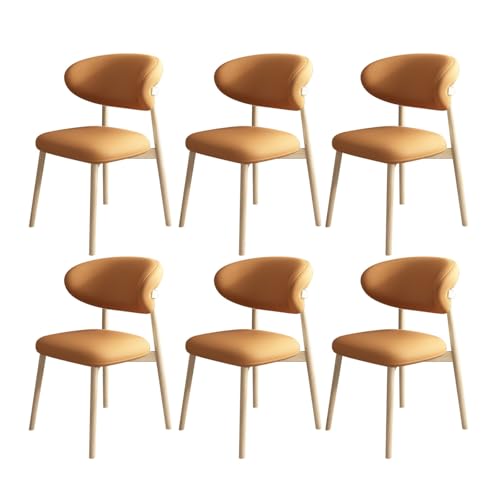 JSWHYBD Massivholz Esszimmerstuhl Esszimmerstühle 4er Set PU Leder Rückenlehne Holzbeine Hohe Belastbarkeit Geeignet for Restaurant Wohnzimmer Hotel Schlafzimmer(Log+orange,Set of 6) von JSWHYBD