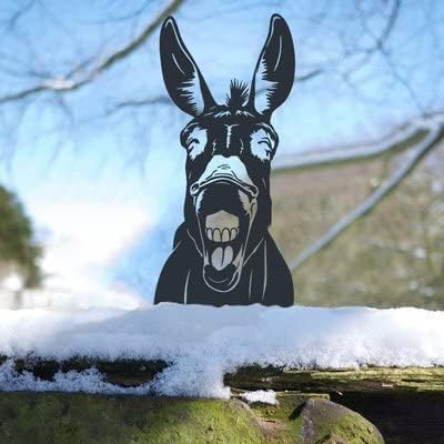 JSWLYWMTPJ Persönlichkeit Metall Garten Deko Draußen Schwarz Metall Wanddeko Außen Dekoration Gartenzwerg Hof 、Zaun、Kolibri Statue Metall (Lachende Esel) von JSWLYWMTPJ