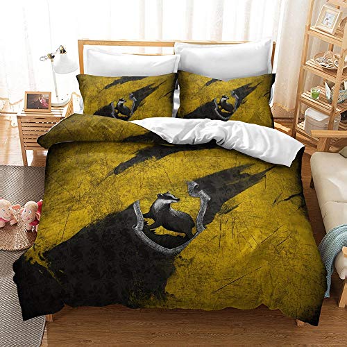 JSYJ Magic Academy Print Bettbezug-Set Mikrofaser Soft-Einzel Doppel Badger Hufflepuff Muster Bettwäsche, 1 Bettbezug + 02.01 Kissenbezüge, for Kinder Teen Erwachsen Geschenk (Größe : 135 * 200cm) von JSYJ