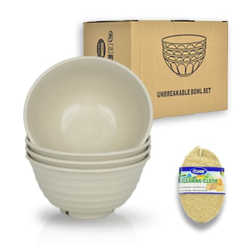 JSYMJSY Schalen Set Bruchfest, 4Teilig Groß Müslischalen Plastik, 17cm/1000ml Schüssel Kunststoff für Müsli Suppen Salat Nudel Snack Mikrowellenfest Spülmaschinenfest, Beige von JSYMJSY