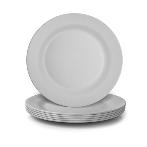 JSYMJSY Teller Set, 6Teilig 28cm Groß Speiseteller Bruchfest, Plastik Essteller Mehrweg, Camping Teller, Leicht, Kunststoff BPA-Frei, Mikrowellenfest Spülmaschinenfest, Grau von JSYMJSY