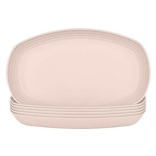 JSYMJSY Teller Set Kunststoff, 6Teilig 29.5cm Oval Speiseteller Bruchfest, Essteller Plastik Mehrweg, Sicher & Leicht Plate für Esszimmer RV Party Picknick Camping, Mikrowellenfest, Beige von JSYMJSY