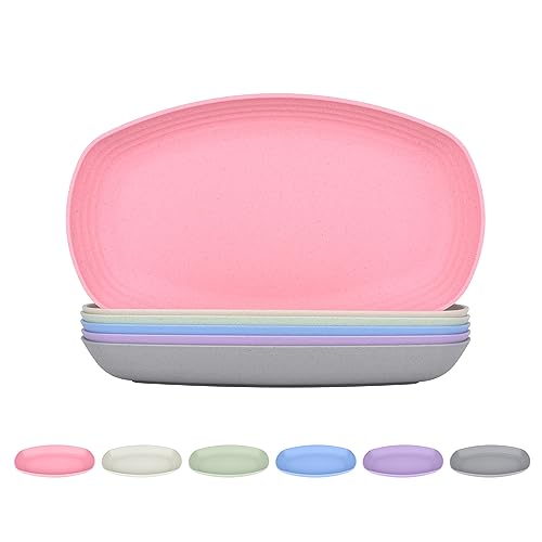 JSYMJSY Teller Set Kunststoff, 6Teilig 29.5cm Oval Speiseteller Bruchfest, Essteller Plastik Mehrweg, Sicher & Leicht Plate für Esszimmer RV Party Picknick Camping, Mikrowellenfest, Bunt von JSYMJSY