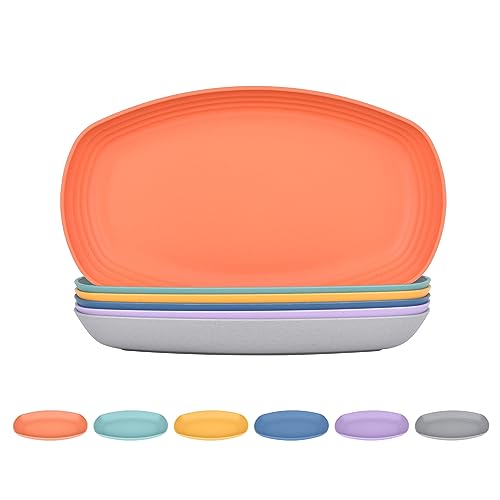 JSYMJSY Teller Set Kunststoff, 6Teilig 29.5cm Oval Speiseteller Bruchfest, Essteller Plastik Mehrweg, Sicher Leicht Plate für Esszimmer RV Party Picknick Camping, Mikrowellenfest, 6 Farben von JSYMJSY