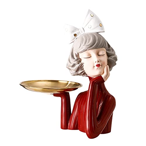 JSZDFSV Bowknot Girl Storage Tray Bubbles Girl Resin Figur Desktop Ornament Wohnzimmer Flur Dekoration für Schlüssel Aufbewahrung Teller Geburtstagsgeschenk von JSZDFSV