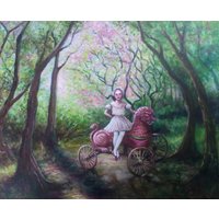 Rosa Löwe Zirkuswagen Gemälde Fairy Tale Forest Art | 16x20 Rosa Löwe Zirkuswagen Gemälde Fairy Tale Forest Art | 16x20 von JSchulerArt