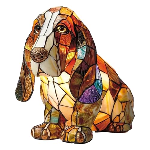 LED Lampe (Corgi/Mops/) - Handgefertigte Harz Nachttischlampe mit warmem Umgebungslicht, Wohndeko für Hundeliebhaber & Tierische Schlafzimmerbeleuchtung, Basset Hound von JSvsza