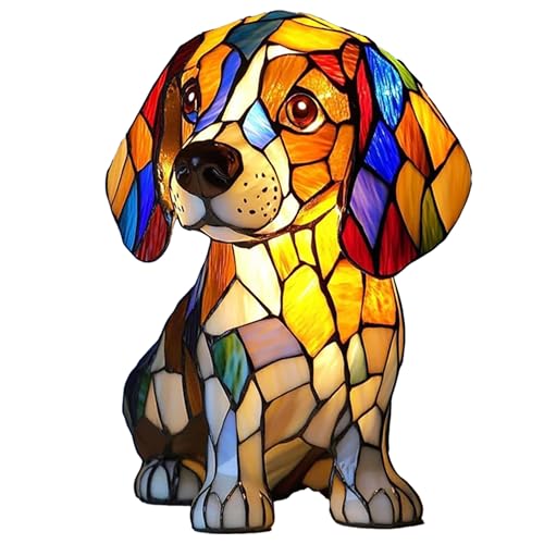 LED Lampe (Corgi/Mops/) - Handgefertigte Harz Nachttischlampe mit warmem Umgebungslicht, Wohndeko für Hundeliebhaber & Tierische Schlafzimmerbeleuchtung, Beagle von JSvsza