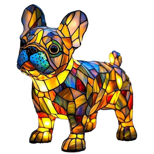 LED Lampe (Corgi/Mops/) - Handgefertigte Harz Nachttischlampe mit warmem Umgebungslicht, Wohndeko für Hundeliebhaber & Tierische Schlafzimmerbeleuchtung, Bulldog von JSvsza