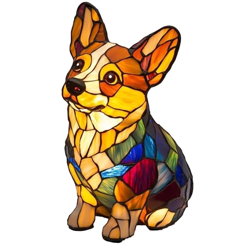 LED Lampe (Corgi/Mops/) - Handgefertigte Harz Nachttischlampe mit warmem Umgebungslicht, Wohndeko für Hundeliebhaber & Tierische Schlafzimmerbeleuchtung, Corgi A von JSvsza
