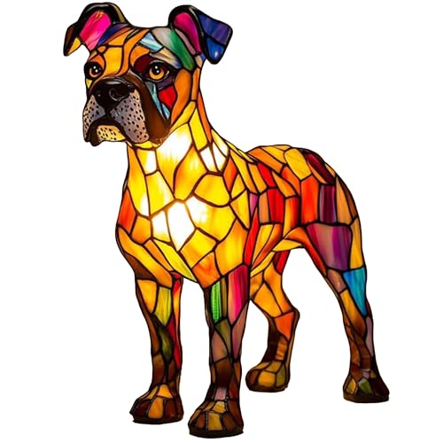 LED Lampe (Corgi/Mops/) - Handgefertigte Harz Nachttischlampe mit warmem Umgebungslicht, Wohndeko für Hundeliebhaber & Tierische Schlafzimmerbeleuchtung, Boxer von JSvsza
