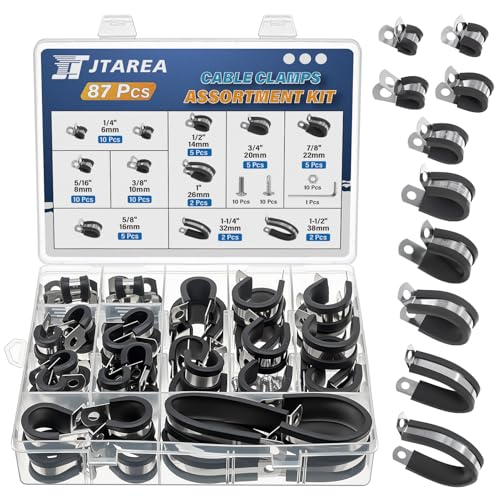 JTAREA 10Größen Kabelklemme Gummi P Clips Schlauchschellen Kit 6mm 8mm 10mm 14mm 16mm 20mm 22mm 26mm 32mm 38mm Edelstahl Rohrschellen Metallschelle P-Clips von JTAREA