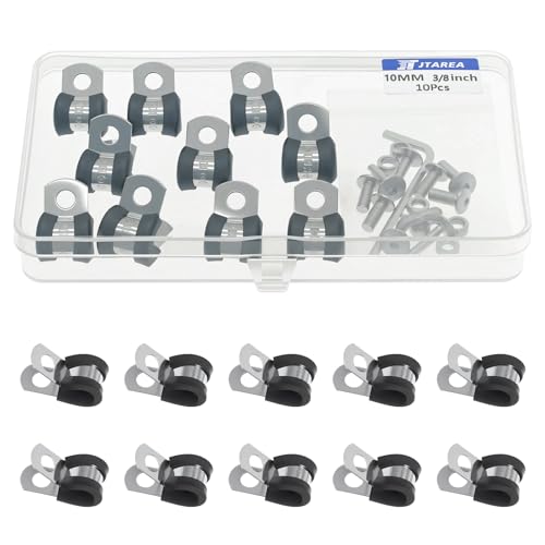 JTAREA 10MM Kabelklemme Gummi P Clips Schlauchschellen 3/8 Zoll Edelstahl Rohrschellen Kabelschellen Metallschelle P-Clips mit Schrauben von JTAREA