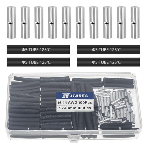 JTAREA 200 Stücke 16-14 AWG Stoßverbinder Unisoliert Set mit Schrumpfschlauch Nicht Isoliert Butt Connectors Stossverbinder Crimpverbinder 1,5-2,5 mm² Kabel Crimp Verbindung für Automobile Boote von JTAREA