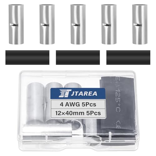 JTAREA 4 AWG Stoßverbinder Unisoliert Set mit Schrumpfschlauch Nicht Isoliert Butt Connectors Stossverbinder Crimpverbinder 25 mm² Kabel Crimp Verbindung für Automobile Boote (Packung mit 10 Stück) von JTAREA
