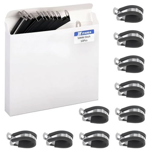 JTAREA 50MM Kabelklemme Gummi P Clips Schlauchschellen 2 Zoll Edelstahl Rohrschellen Kabelschellen Metallschelle P-Clips mit Schrauben von JTAREA