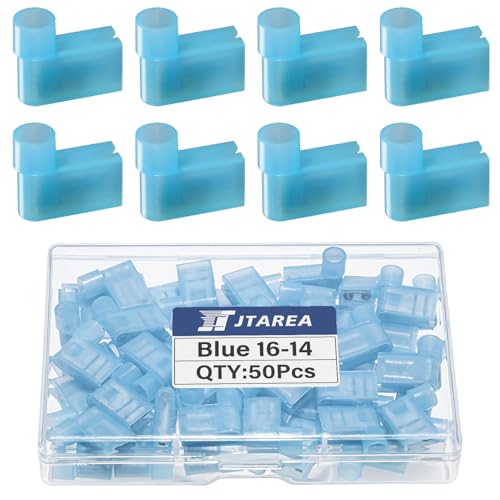 JTAREA 90 Grad 1,5-2,5 mm² Flagge Isoliert Weiblich Terminal Nylon Vollisolierte Steckverbinder 16-14 AWG Flachstecker Kabelschuhe Flachsteckhülsen Drahtverbinder Kabelschuh (Blau 50) von JTAREA