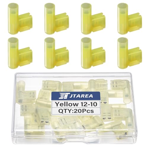 JTAREA 90 Grad 4-6 mm² Flagge Isoliert Weiblich Terminal Nylon Vollisolierte Steckverbinder 12-10 AWG Flachstecker Kabelschuhe Flachsteckhülsen Drahtverbinder Kabelschuh (Gelb 20) von JTAREA