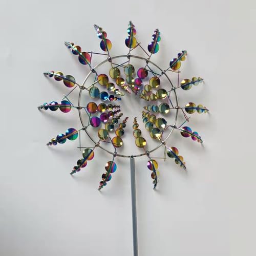 JTBDWOSK 3D Metall-Windmühle,Windbetriebene Kinetische Skulptur,Einzigartige Magische Rasen-Wind-Spinner für Hof und Garten Windfänger Außenterrassendekoration, Durchmesser: 32cm/12.6in,B von JTBDWOSK