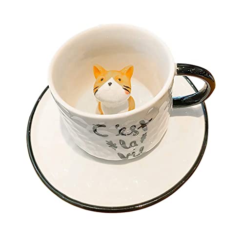 JTBDWOSK 3D Tier Keramik Becher, Cartoon Katze Tier Keramik Cup Figurine Keramik Tasse Büro Tasse für Freunde Familie Kinder 220Ml,Weiß von JTBDWOSK