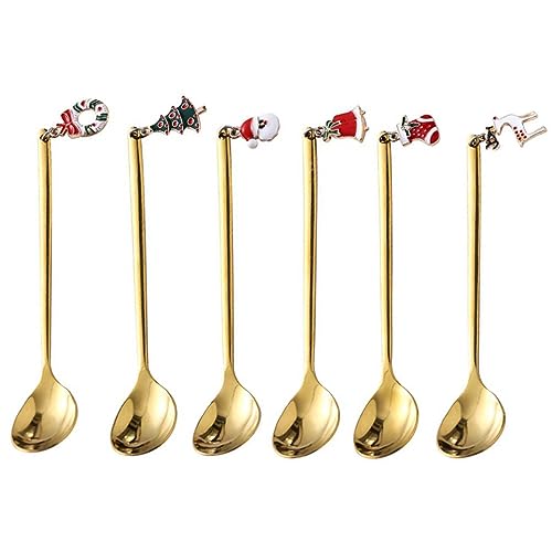 JTBDWOSK 6 Stück Edelstahl Kaffeelöffel Weihnachtslöffel Dessert Tee Eislöffel Rührlöffel Weihnachtssilber mit Geschenkbox,Gold von JTBDWOSK