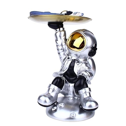 JTBDWOSK Astronaut Figur Deko mit Tablett,Harz Schlüsselschale Schlüsselablage Astronaut Statuen Skulptur Modern Deko für Flur Wohnzimmer,D von JTBDWOSK