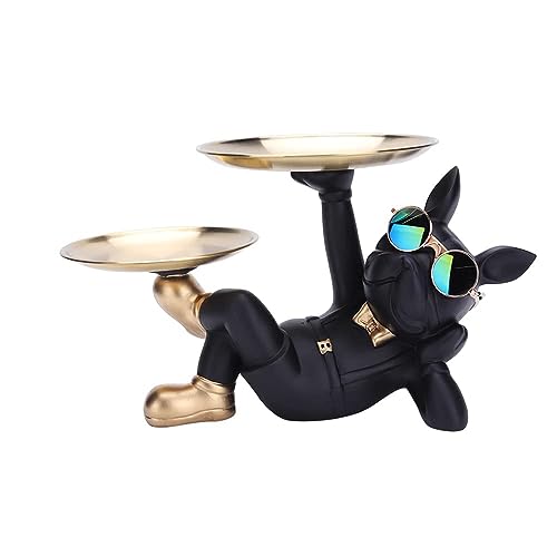 JTBDWOSK Bulldogge Tablett Deko Französische Bulldogge Dekofigur Tierskulptur, Harz Deko Tablett Schlüssel Aufbewahrung Französische Bulldogge Skulptur Modern Deko, Aufbewahrungsbox Skulptur Deko,L von JTBDWOSK