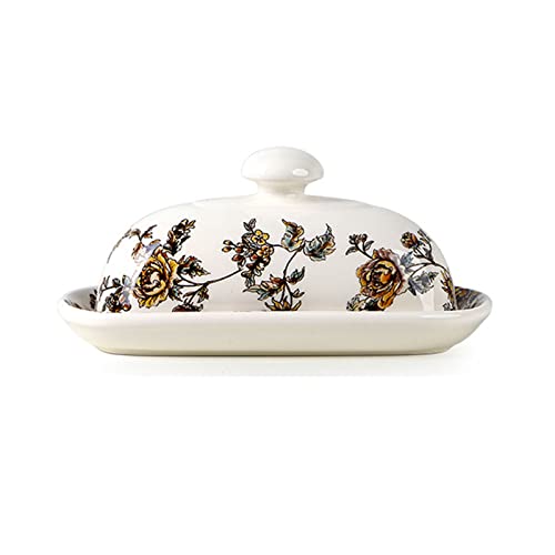 JTBDWOSK Butterdose Keramik Butterschale Butterglocke mit Deckel Butterteller Butterbehälter Butterbox Käseglocke Butter Dish für Zuhause Küche Restaurant Butter Käse Geschirr,Weiß von JTBDWOSK