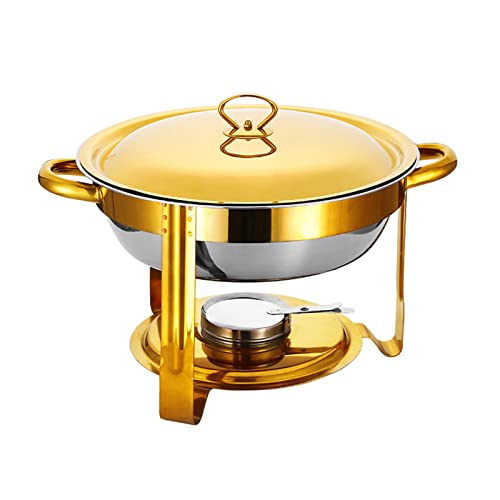 JTBDWOSK Chafing Dish Warmhaltebehälter, Edelstahl Chafing Dish Meal Stove Stand Top Chafing Dish Buffet Set Rundes Warmhaltetablett für Partys Abendessen und Catering,Gold von JTBDWOSK