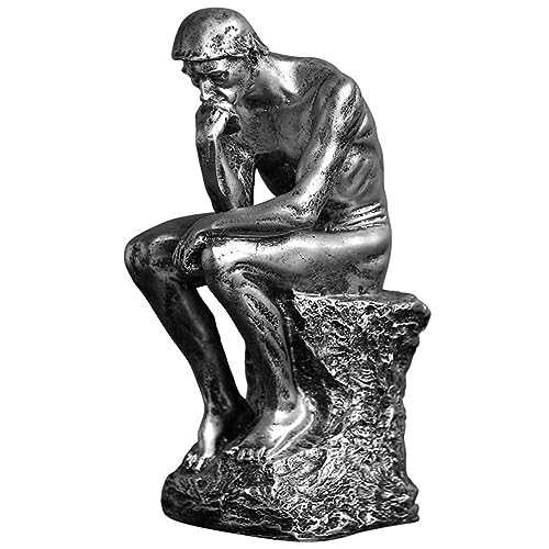 JTBDWOSK Der Denker–Statue of The Thinker,Harz Charakter Skulptur Home Office Bücherregal Kreativität Ornament für Arbeitszimmer Wohnzimmer Kunst Handwerk Geschenke,Silber von JTBDWOSK