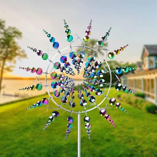 JTBDWOSK Einzigartige und magische Metall-Windmühle, 3D kinetisches Windspiel mit Metall-Gartenpfahl, magische Metall-Kinetik-Skulptur, Wind-Metallfänger, Windmühle,A von JTBDWOSK
