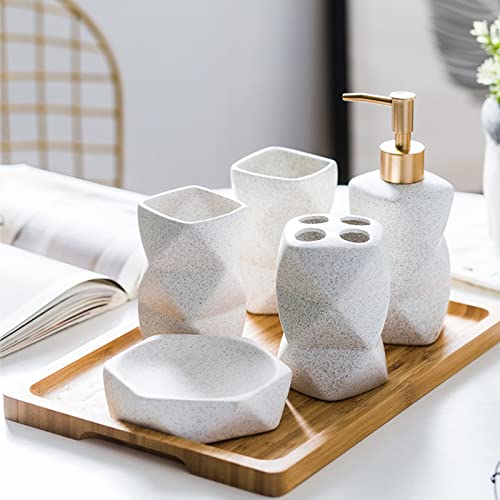 JTBDWOSK Elegantes Keramik-Badzubehör-Set,Badezimmer 6 Set Keramik Mit Seifenspender, Zahnputzbecher, Seifenschale, Zahnbürsten-Halter Für Die Studie Raum,Weiß von JTBDWOSK